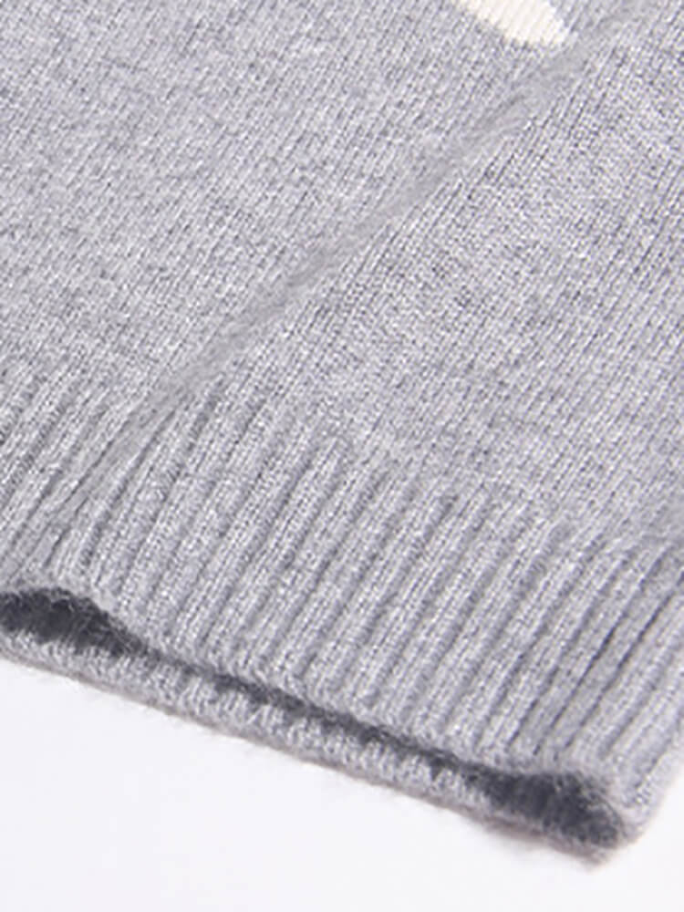 Gray Ribbon Bow Intarsia Cashmere Crewneck Sweater